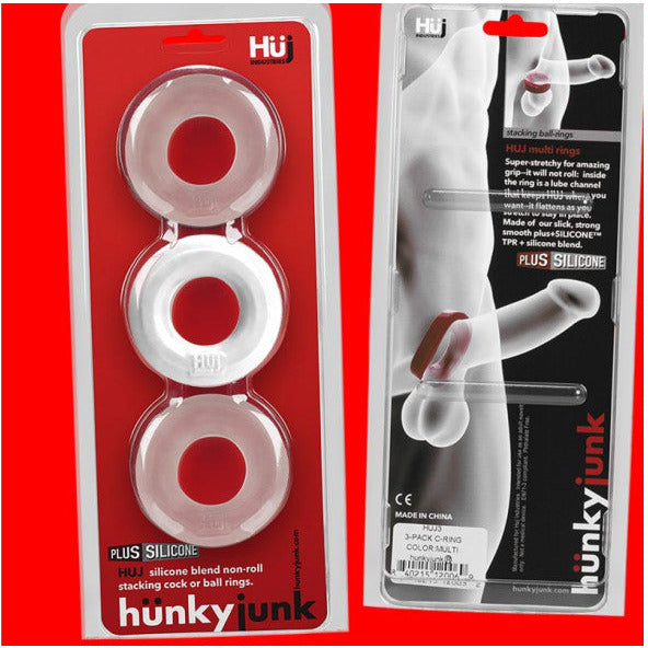 3 Pc Cock Ring Set by Hunky Junk - White Ice