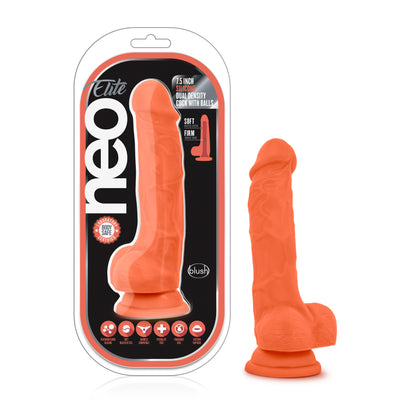 Neo Elite Silicone Dual Density Cock with Balls - 7.5" Neon Orange