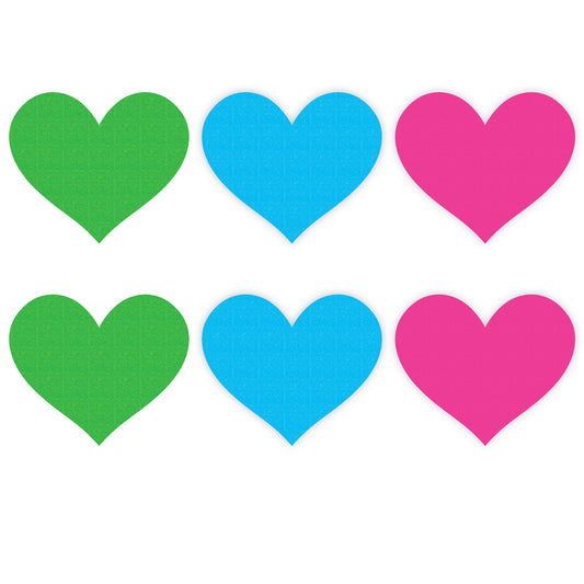 Neon Heart 3 Pk Pasties - Green/Blue/Pink