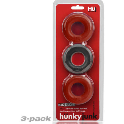3 Pc Cock Ring Set by Hunky Junk - Red/Tar Ice