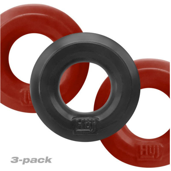 3 Pc Cock Ring Set by Hunky Junk - Red/Tar Ice