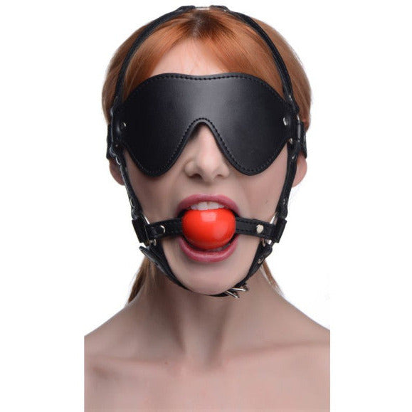 Blindfold Harness with Ball Gag - Black
