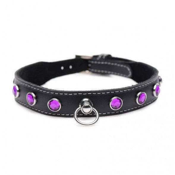 Bling Vixen Leather Choker with Purple Rhinestones