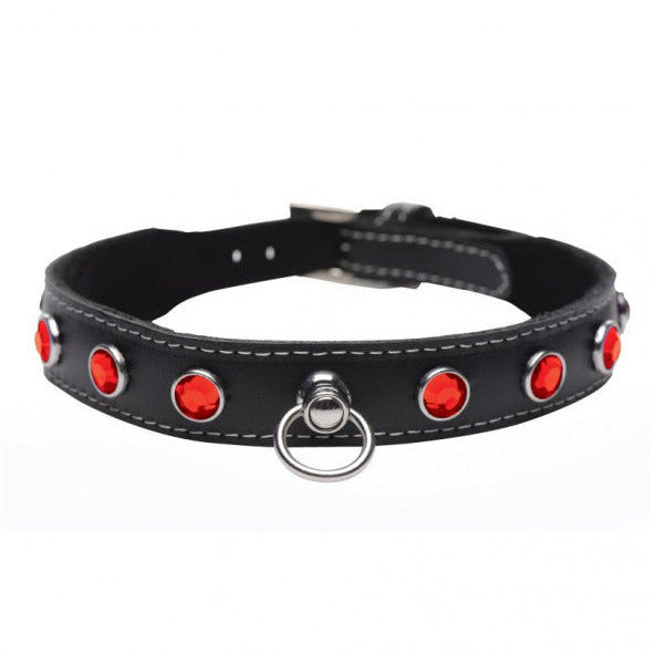 Bling Vixen Leather Choker with Red Rhinestones