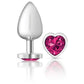 Cheeky Charms Silver Metal  Butt Plug with Heart Pink Jewel Large