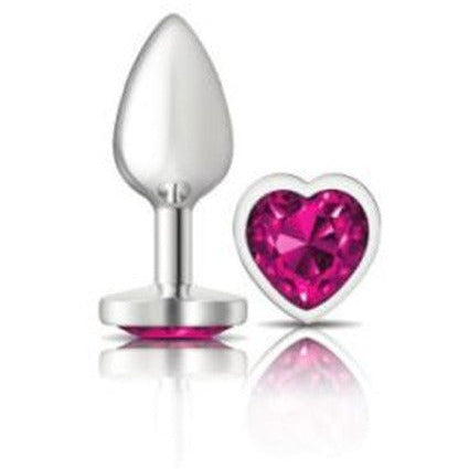 Cheeky Charms Silver Metal Butt Plug with Heart Pink Jewel Small