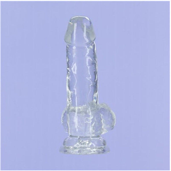 Crystal Dildo with Balls 6" - Clear