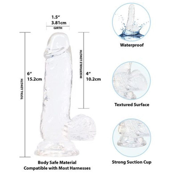 Crystal Dildo with Balls 6" - Clear