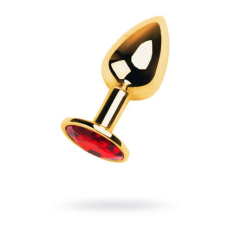 Gold Metal Anal Plug with Red Ruby Gem - Small