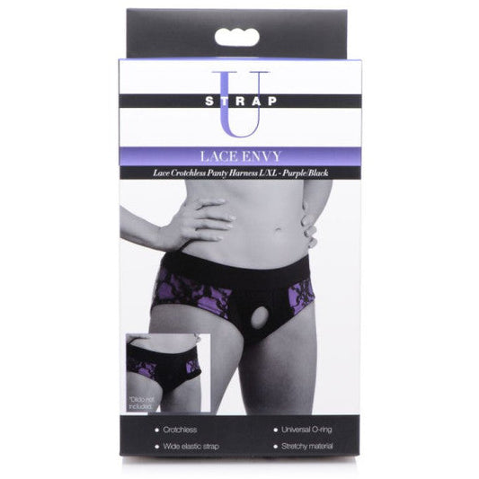 Lace Envy Panty Harness Purple - S/M