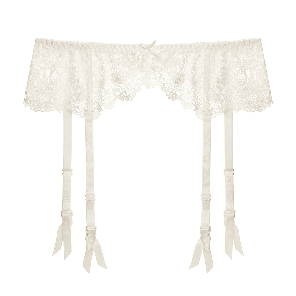 Elastic Waist Lace Suspender Belt with Bow Accent