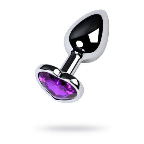 Silver Metal Anal Plug with Purple Heart Amethyst Crystal - Small