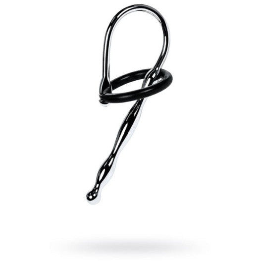 Silver Metal Urethral Plug with Black Silicone Ring
