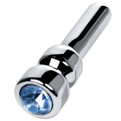Silver Metal Urethral Plug with Sapphire Rhinestone - Small